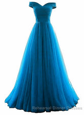Tulle Off Shoulder Floor Length Party Dress, Long Semi Formal Prom Dress, Semi Formal Prom Dresses